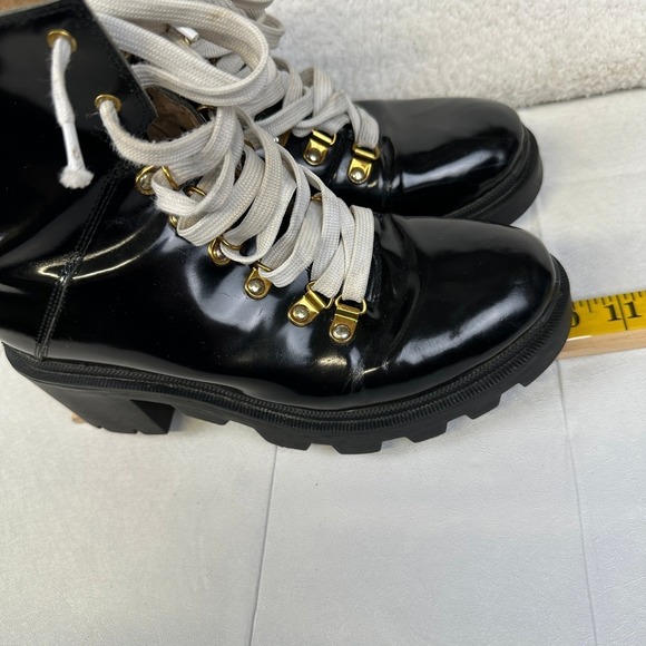 Gucci Shoes - Gucci Combat Boots Black Patent Leather Lug Sole Gold Hardware Women's 7.5